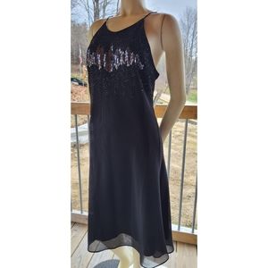 R&M Richards Spaghetti Straps Black Dress, Beaded,  14,  NWT ✔️